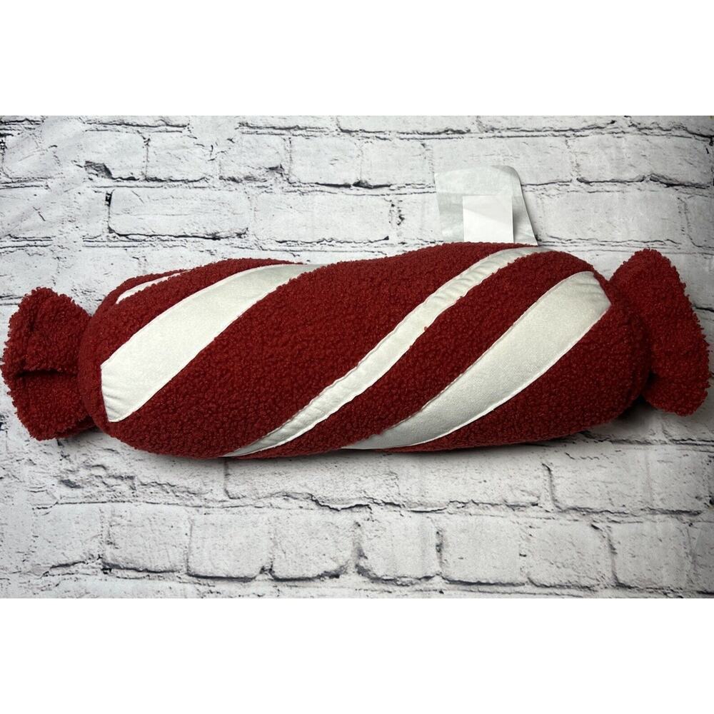 NWT 2023 Merry‎ Moments Peppermint Twist Bolster Candy Sherpa Pillow 17”x6” READ
